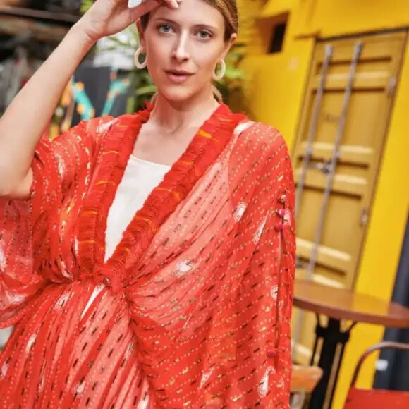 ☀️SUMMER SALE!☀️ STYLE JUNKIIE RED BANDHINI KIMONO DUSTER - BNWT - XXL - Picture 4 of 6